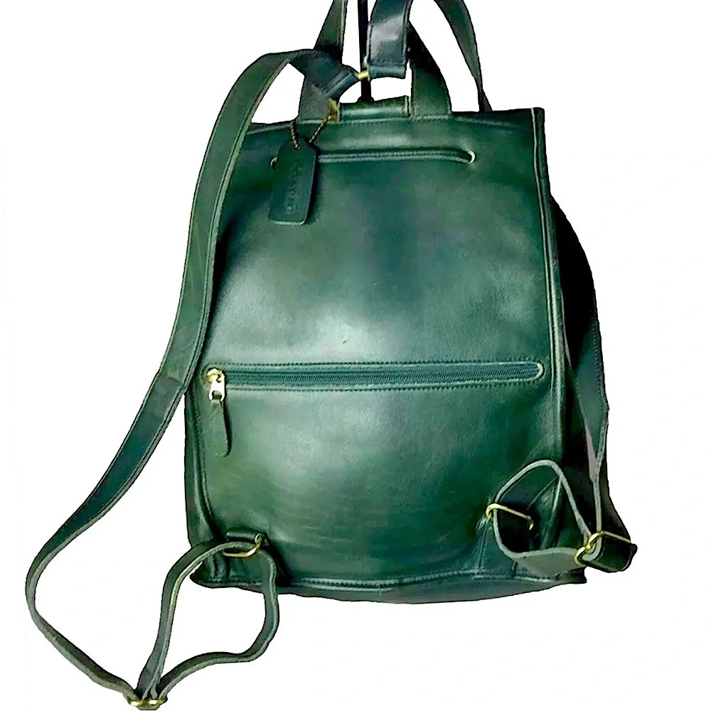 Vintage COACH Bottle Green Leather Large Weekend Backpack COA USA 9943